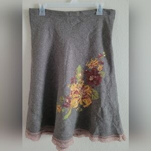 Vintage A-Line Skirt Sz Medium with Floral Detail